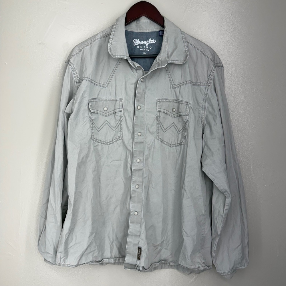 Wrangler Retro Premium Mens XL Gray Western Pearl Snap Shirt 112314971